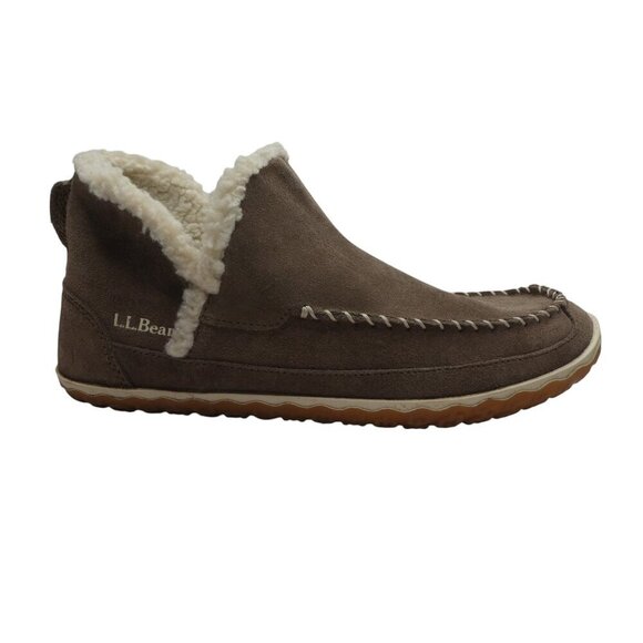 LL Bean Brown Suede Fleece Lined Mountain Slipper Boot Mocs WOmens 10 - Picture 2 of 13